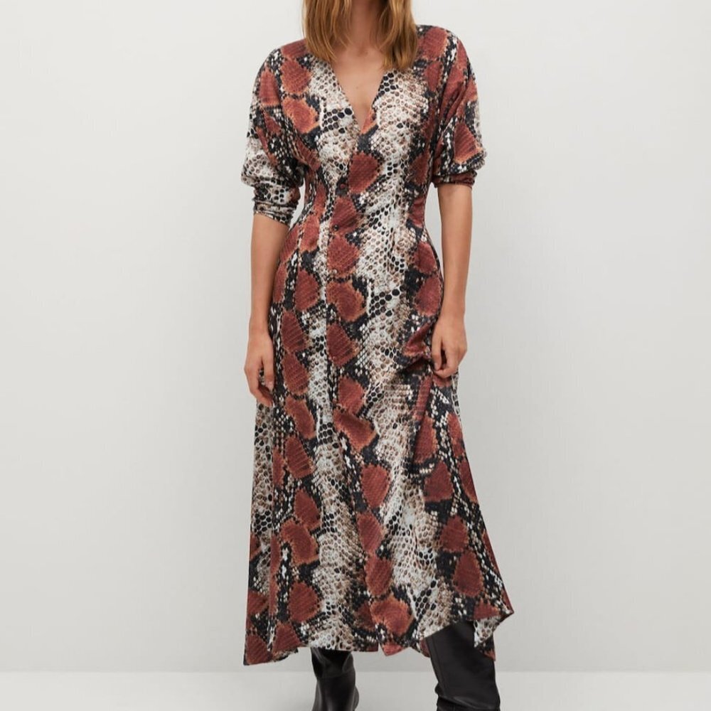 Mango Animal Snake Print Long Gown Size Small NWT